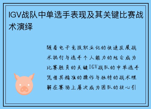 IGV战队中单选手表现及其关键比赛战术演绎
